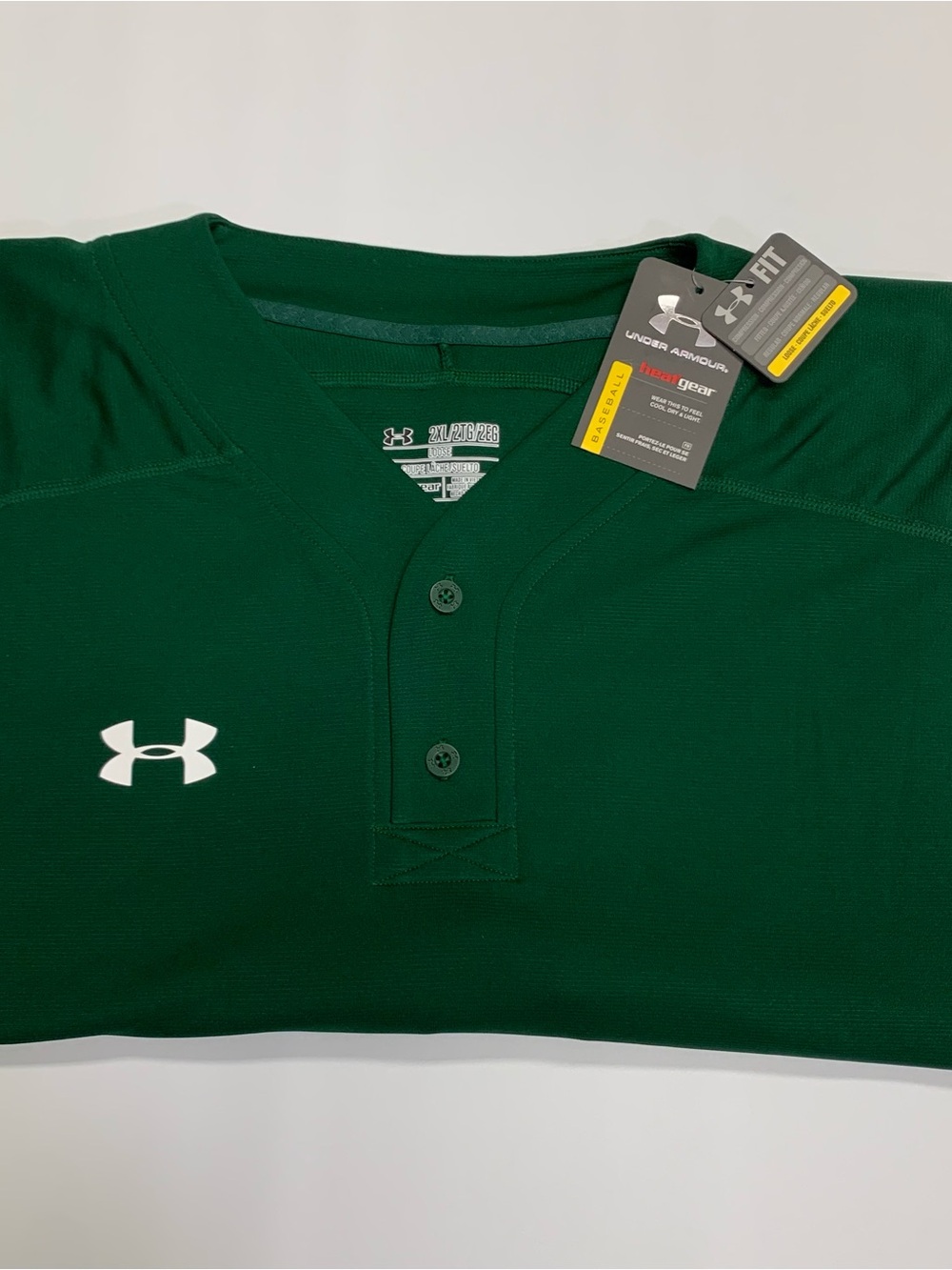 Under Armour Men’s Dark Green Henley Performance Shirt with White Logo
